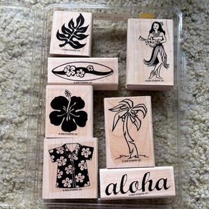 Stampin' Up! Hawaiian Rubber Stamp Set - Black on Wood- Do the Hula